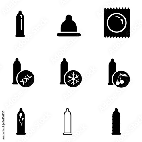Vector Set of Condom Icons. Types of Condoms.