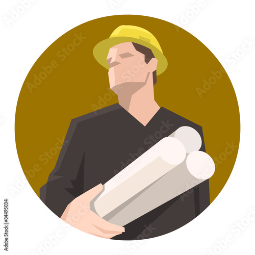 Construction worker, engineer or architect holding projects blueprints
