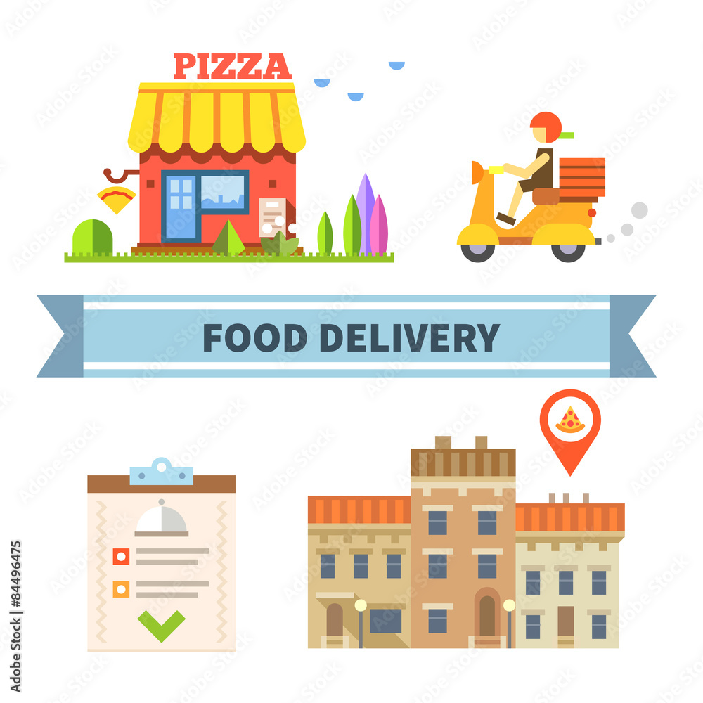 Food delivery. Restaurant, cafe, pizzeria