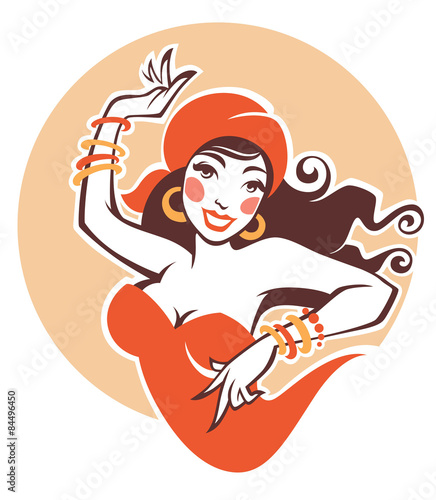 vector image of dancing gipsy, attractive woman