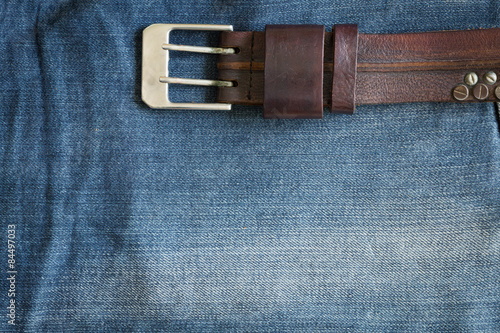 denim jean texture background with leather belt