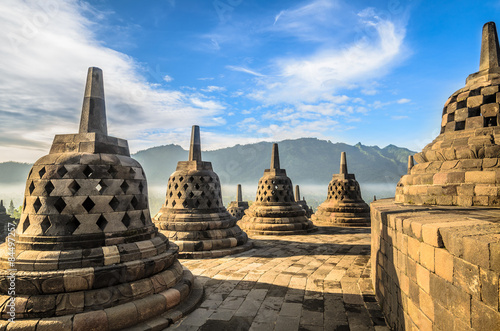 Borobudur temple complex on the island of Java in Indonesia. photo