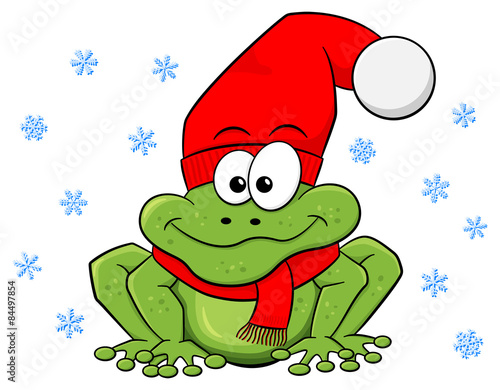Cartoon Frosch mit Mütze und Schal im Winter 