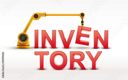 Photography industrial robotic arm building INVENTORY word