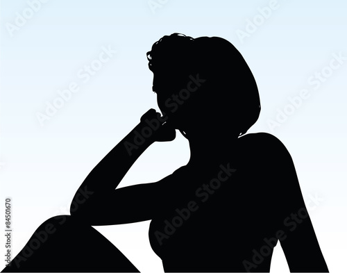 woman silhouette with hand gesture thinking