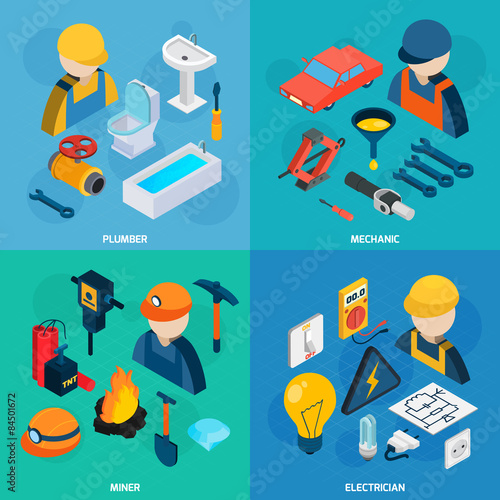 Technic Professions Isometric Icon Set