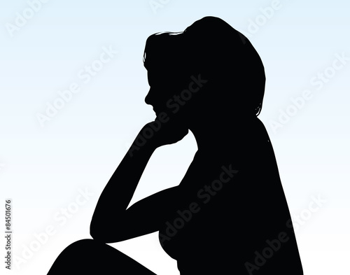 woman silhouette with hand gesture thinking