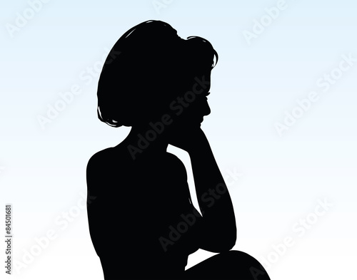 woman silhouette with hand gesture thinking