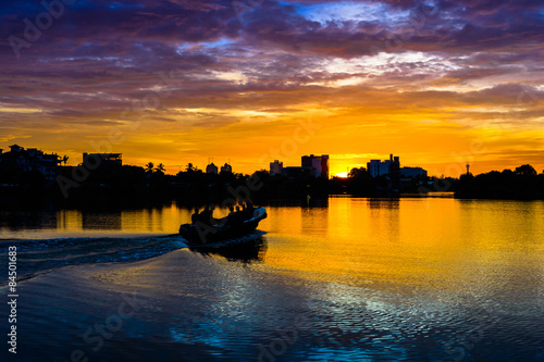 Colourful sunset from Diyawanna Lake Sri Lanka photo