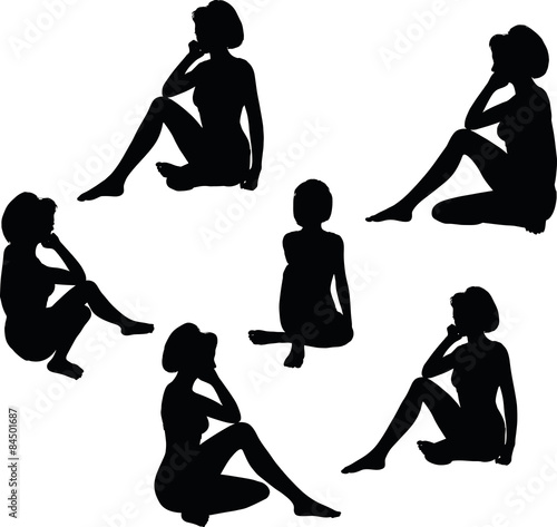 woman silhouette with hand gesture thinking