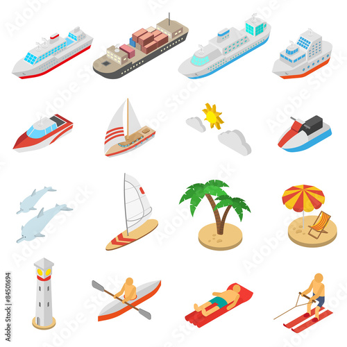  Ships and beach vacation icons set
