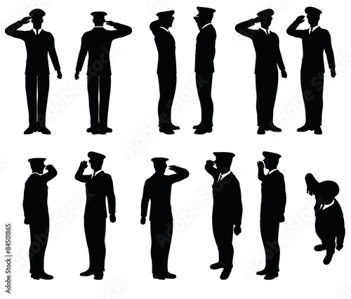 army general silhouette with hand gesture saluting