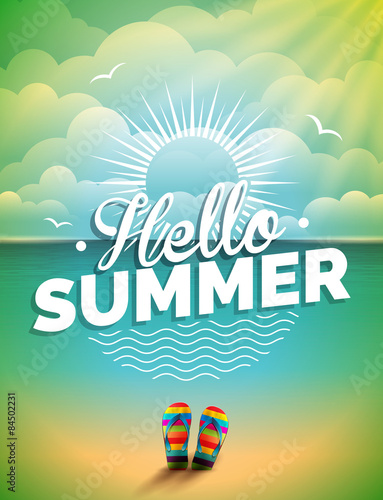 Vector illustration on a summer holiday theme on seascape background.