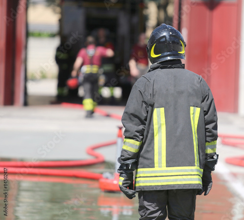 Italian fireman with protective uniform