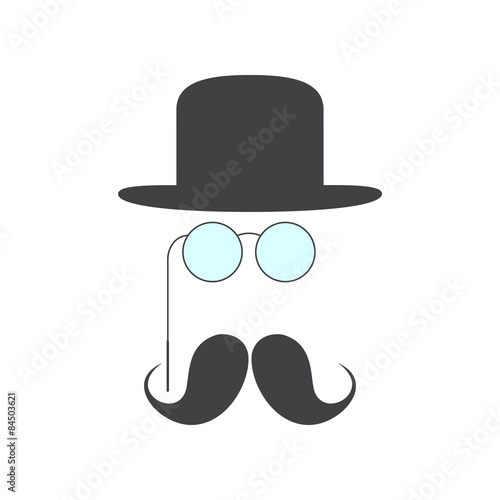 Pince-nez, mustache and hat