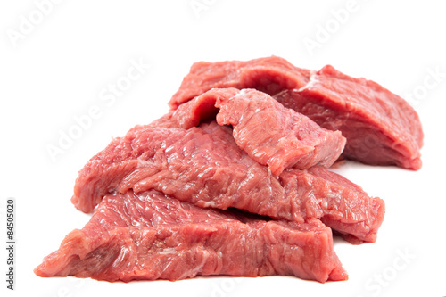 Fresh raw meat on a white background.