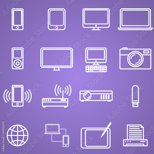 Gadgets and technology icons set, linear style. Vector illustration in simple line design.
