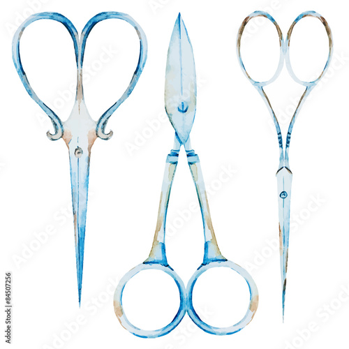 Watercolor vintage scissors