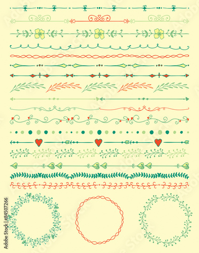 Hand Sketched Colorful Seamless Borders, Frames, Dividers