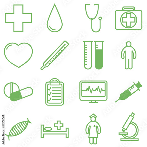 Medical icons set. Vector illustration in linear (flat) design.