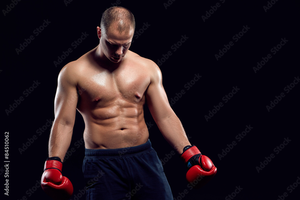 Muscular man - young caucasian boxer