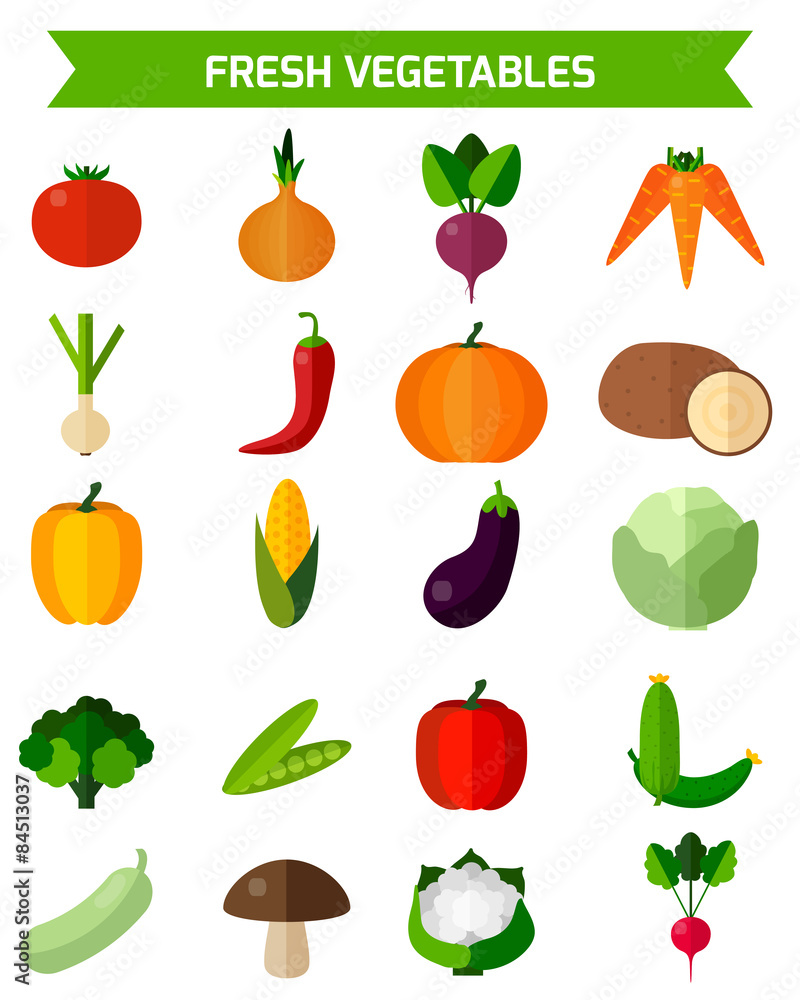 Fresh vegetables icons set. Fresh vegetables icons set.