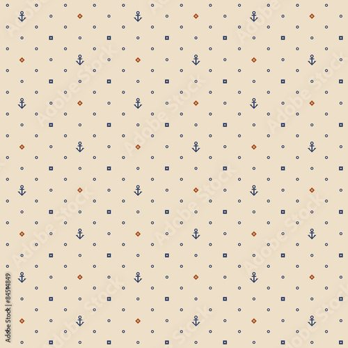 Vector seamless nautical bright pattern with dots and anchors