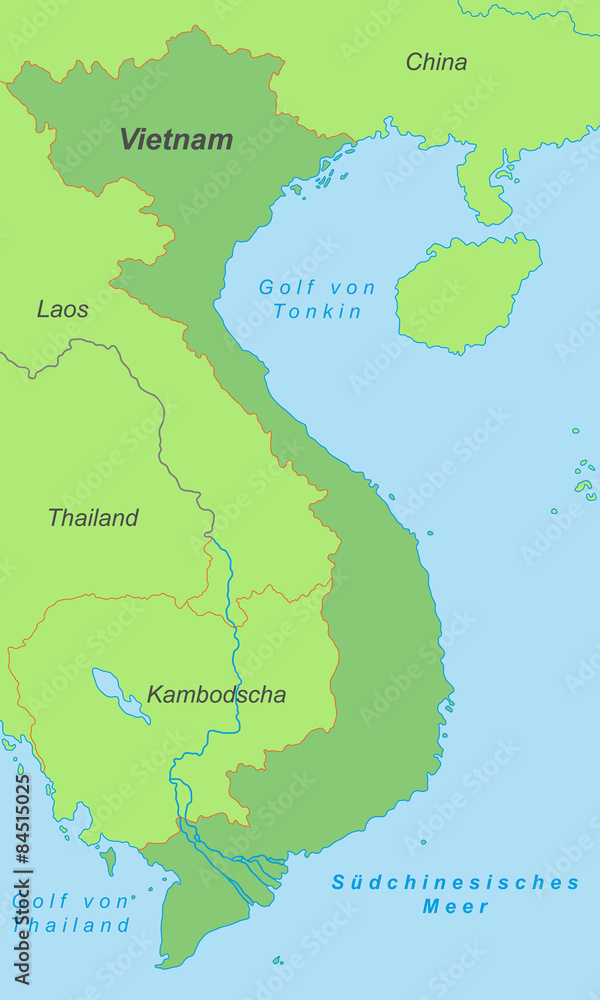 Vietnam in grün (beschriftet) - Vektor Vietnam in grün (beschriftet) - Vektor