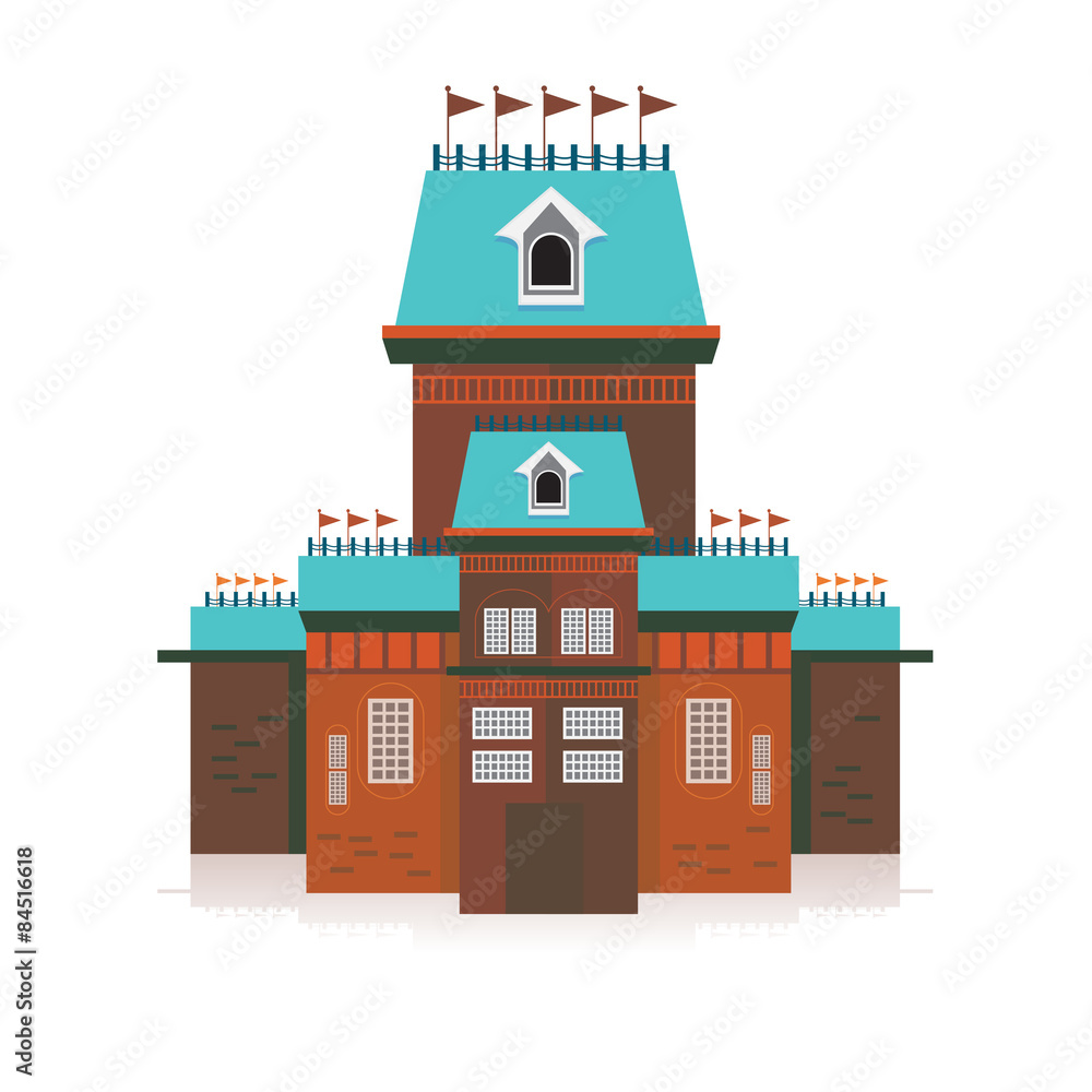 Ancient stone castle decorated with flags vector illustration is Ancient stone castle decorated with flags vector illustration is