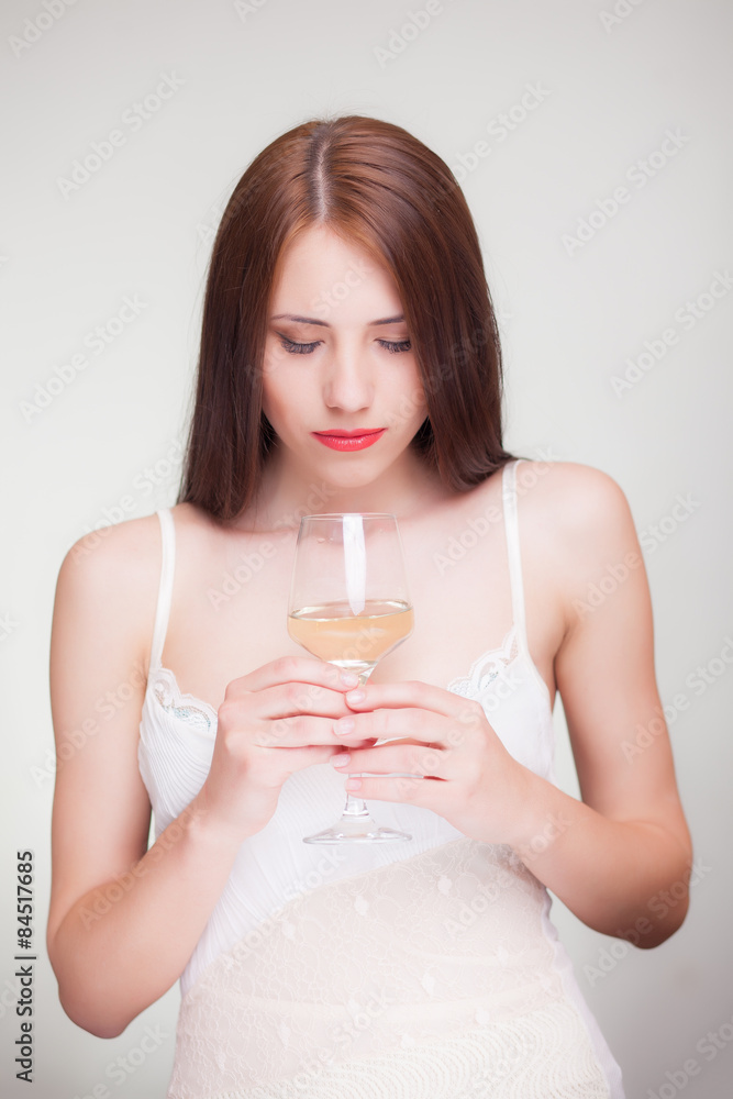 beautiful girl with glass of wine