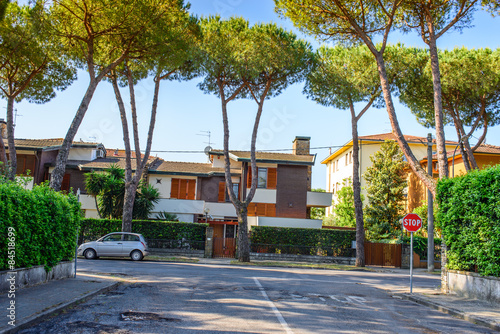 Moderna Ville a Schiera con siepe, alberi. © Andreaphoto