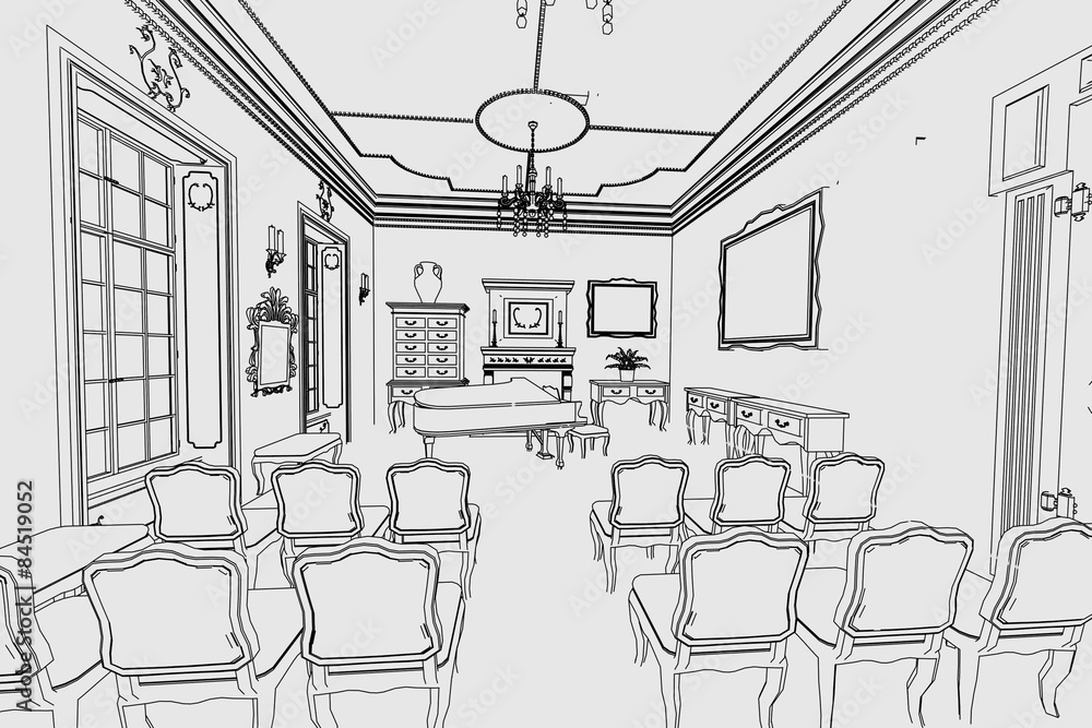 cartoon image of manor interior