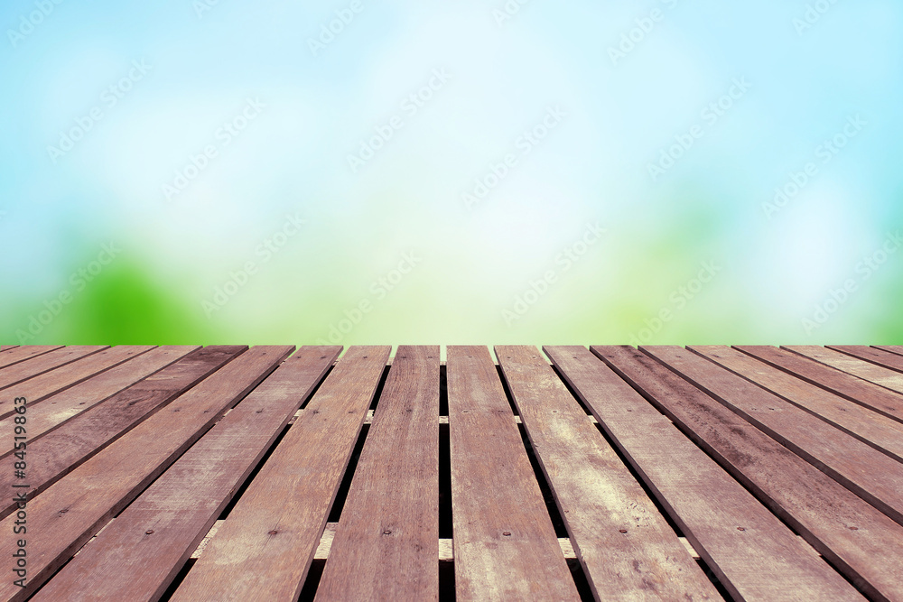 Spring background with wooden floor