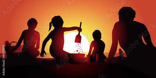 Vacances Plage Famille-couche de soleil