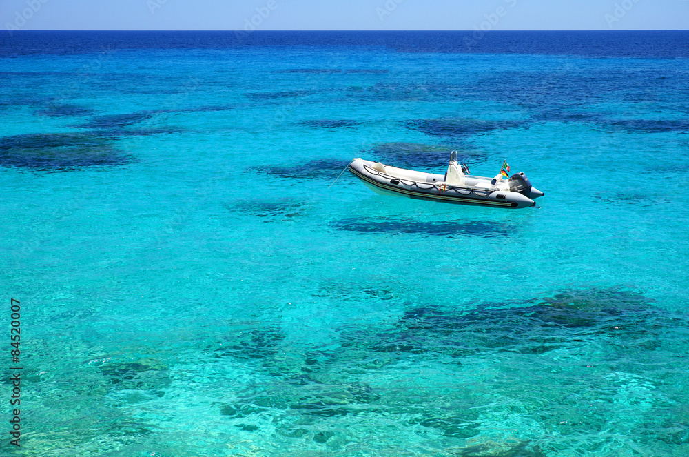 Crystal clear water with Boat