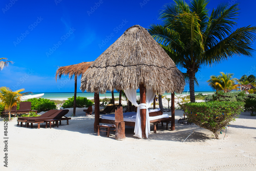 tropical pavillion on the beach of Carribean sea