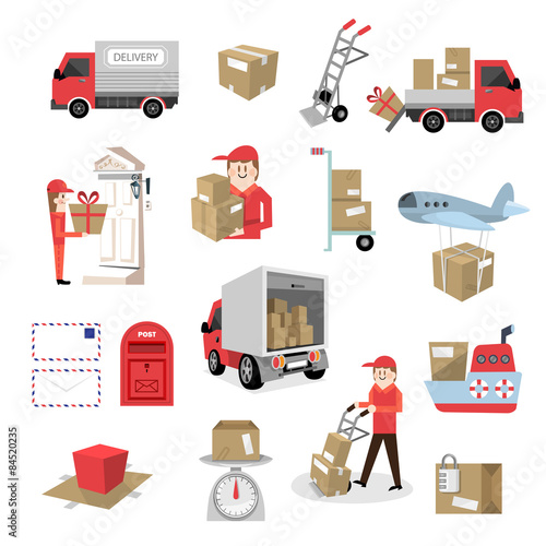 Delivery service/Flat vector design elements of parcel service set-packaging, delivery, courier,
boxes, shipping by air, marine transport for web and mobile application. 