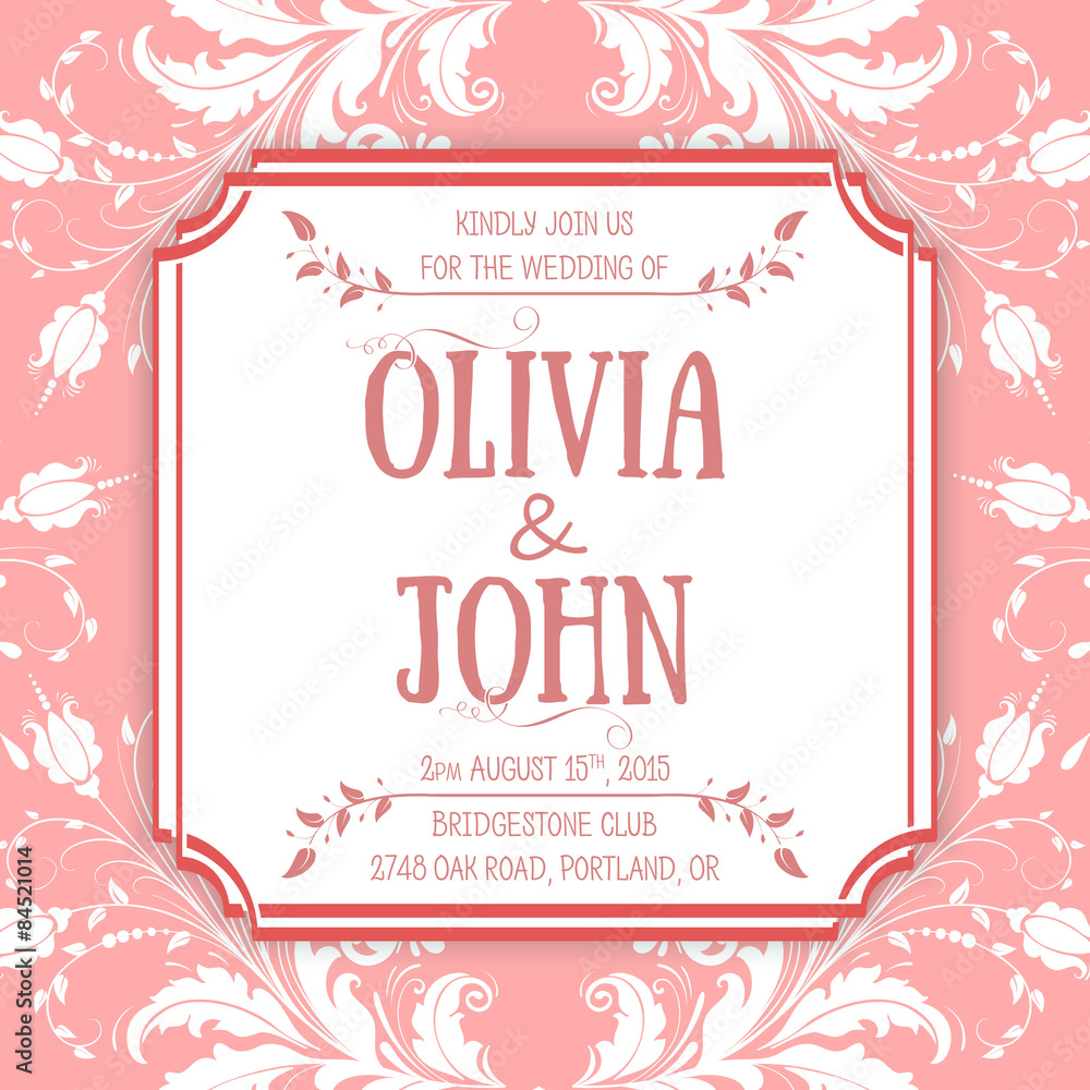 Wedding invitation card. Vector invitation card with seamless Wedding invitation card. Vector invitation card with seamless