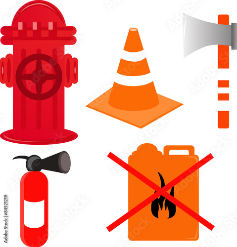 Vector illustrated set of firefighter elements.