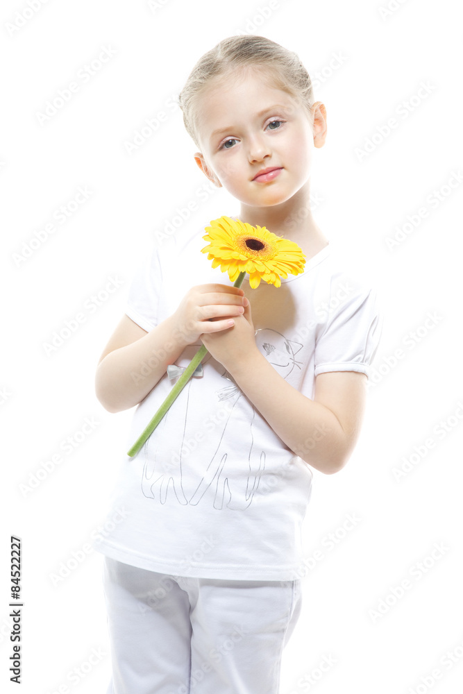 Beautiful girl holding yellow flowers Beautiful girl holding yellow flowers