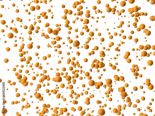 random sized orange spheres with white background.