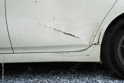 Car accident, damaged vehicle after crash