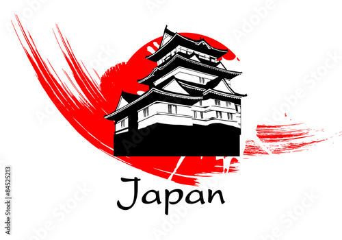 Japanese Pagoda Paint with brush on red background vector