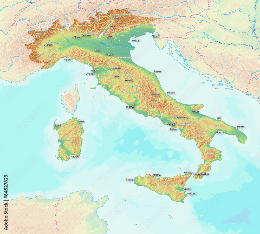 Obraz Mapa Włoch oznaczona etykietą