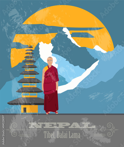Print op canvas Nepal landmarks. Retro styled image