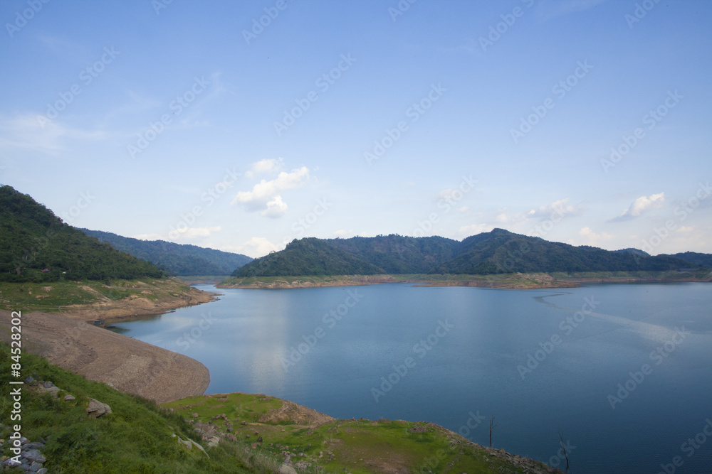 Dam large dam border with water level measurement in Thailand