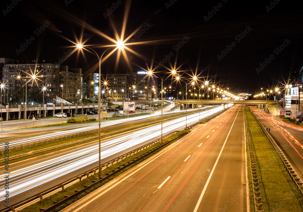 long exposure night traffic Belgrade, Serbia