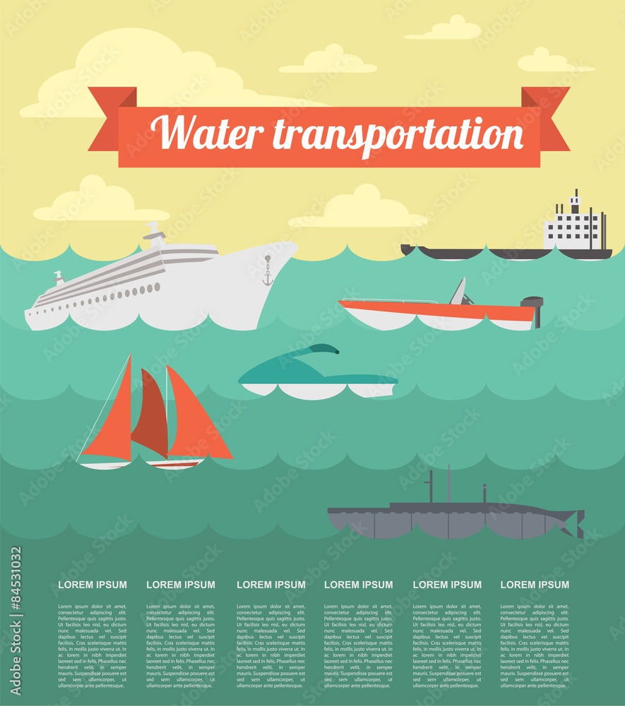 Water transport infographics elements. Nautical. Retro styled il