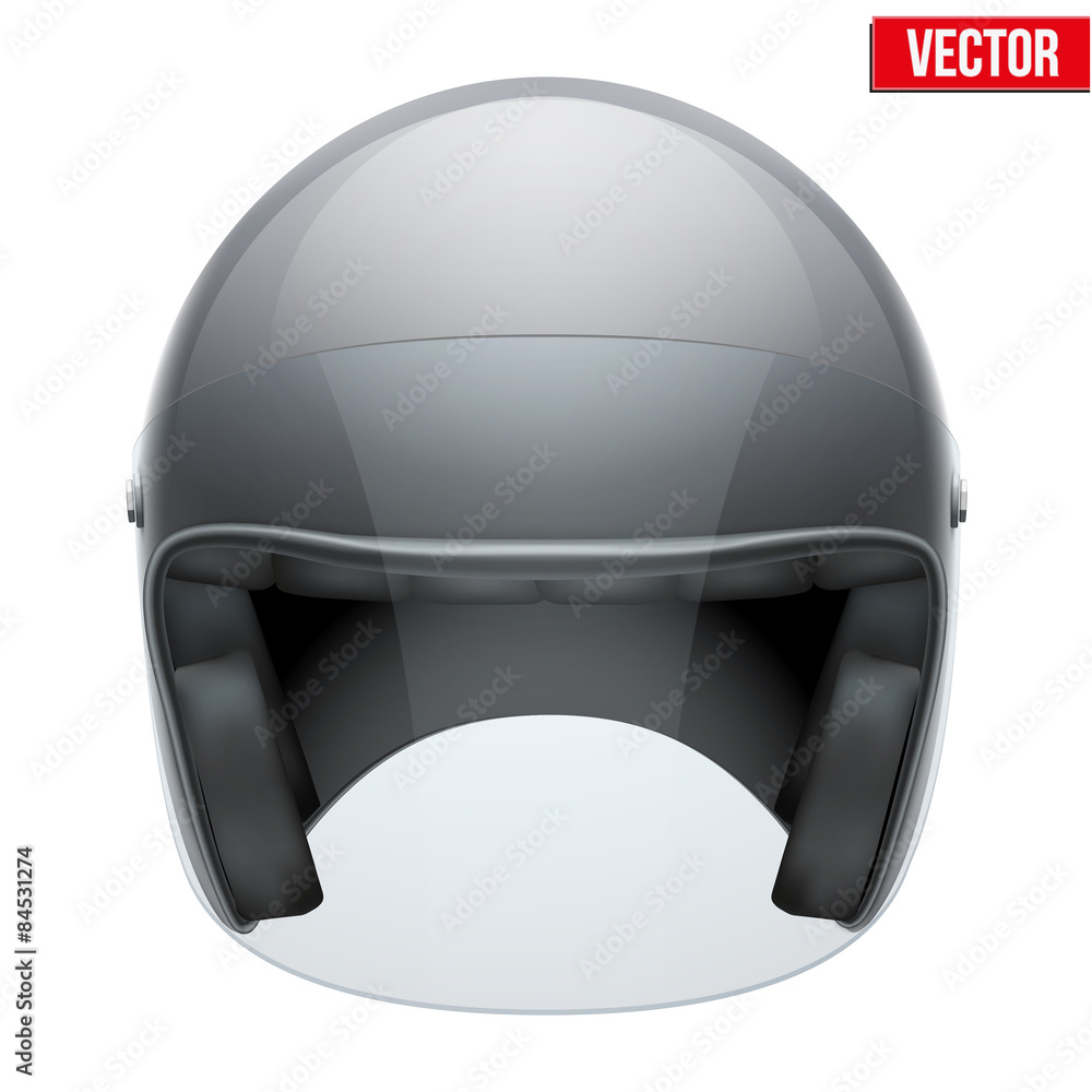 Fototapeta premium Black motorbike classic helmet with clear glass visor. Vector.