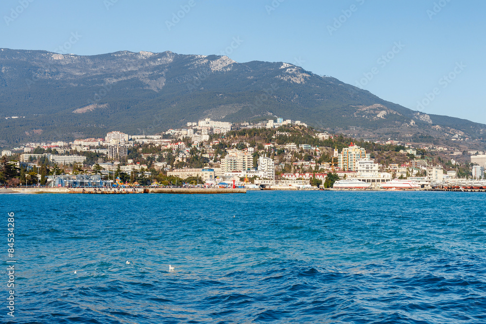 Beautiful view on embankment of Yalta. Sunny day. Beautiful view on embankment of Yalta. Sunny day.